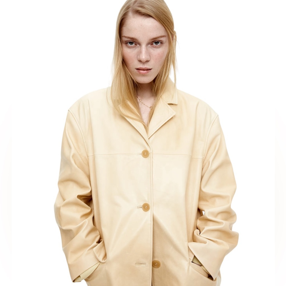 H&M NWT Loose Fit Leather Jacket/Blazer in Light Beige Sz XS - Picture 5 of 13